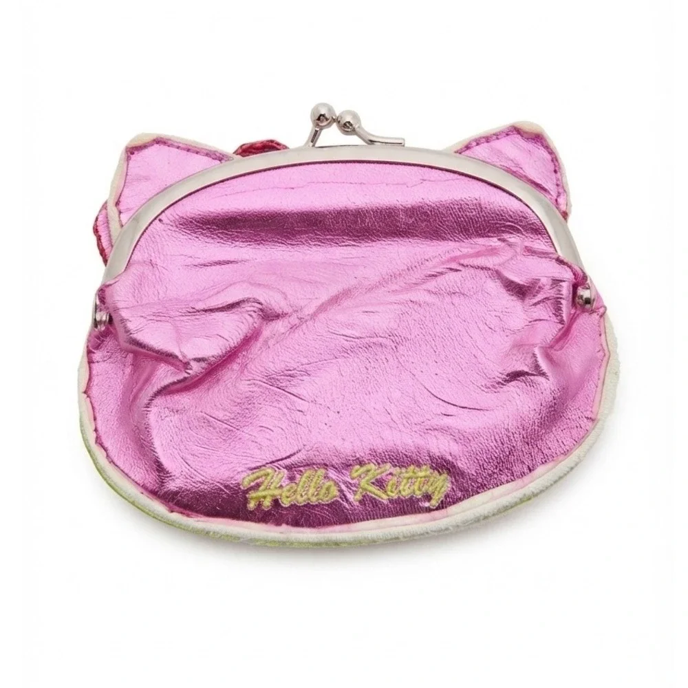 Sanrio Hello Kitty Kiss Lock Coin Purse Pebbled Faux Leather Mini Metallic Pouch
